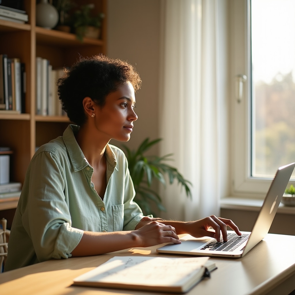 Person studying financial materials at a clean desk with natural light