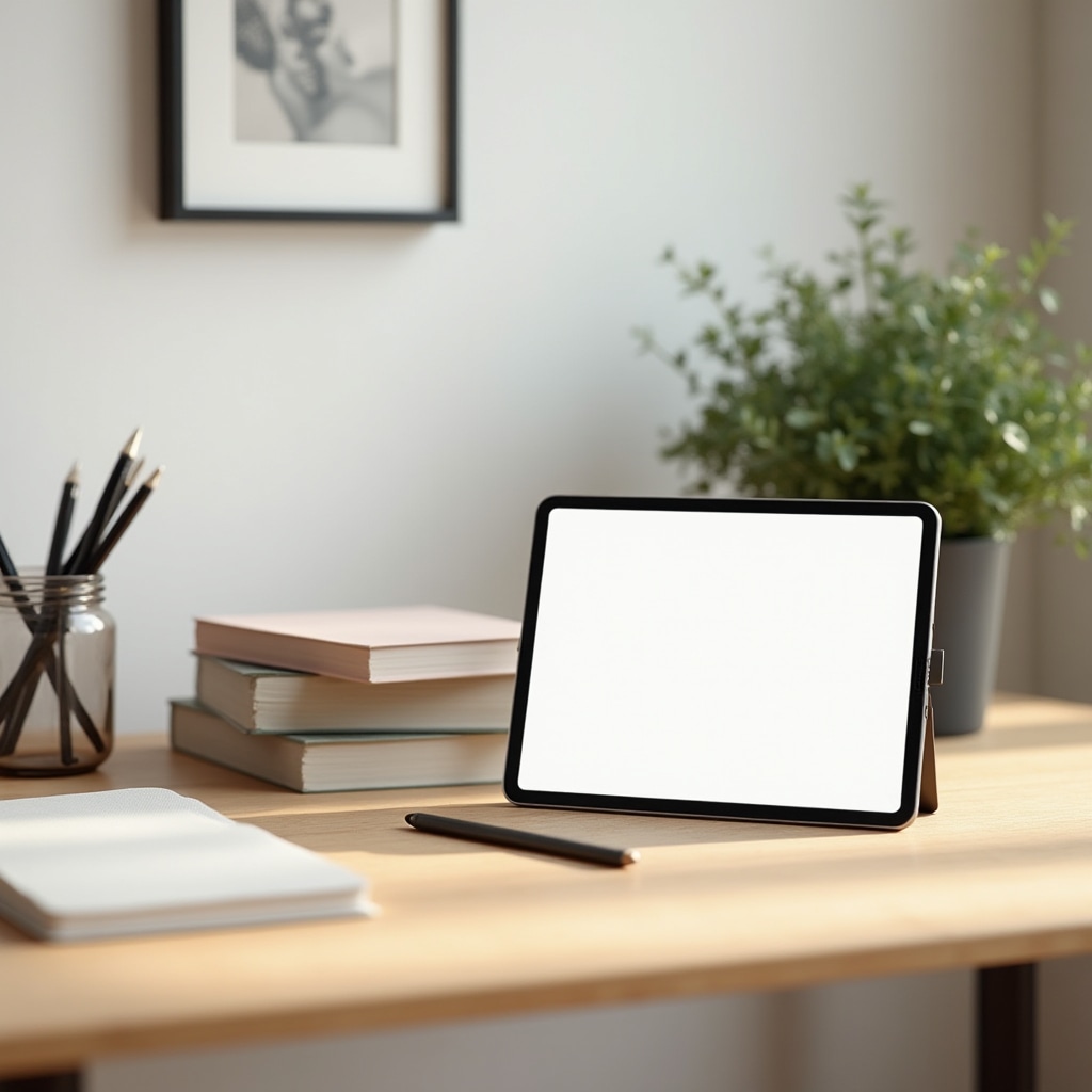 Organized study materials and digital tablet showing financial learning content on a wooden desk